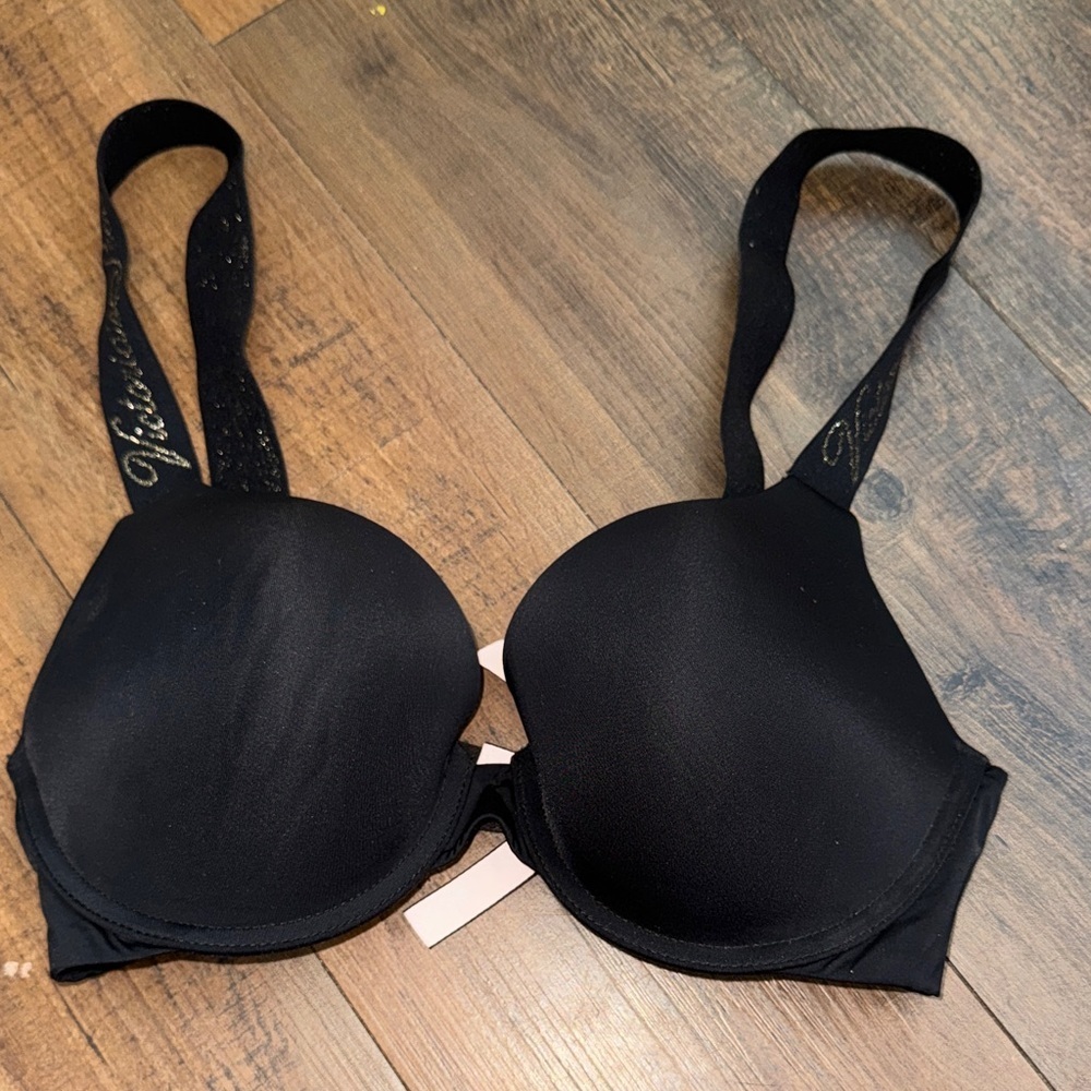 Victoria's Secret Black Push-Up Bra with Logo Straps